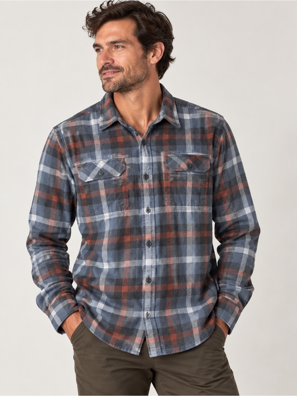 Patagonia Fjord Flannel Shirt Men’s S Forage Plume Grey Organic Cotton Gorpcore